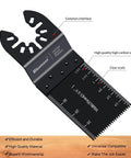 Oscillating Saw Blades 55 Piece Titanium Universal Set for Wood Plastic Metal with quick release interface and clear scale.