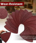 Oscillating Tool Sanding Pads Kit With Triangle And Finger Pads 100 Pcs Grit Set in display showing wear-resistant sanding pads