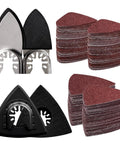 Oscillating Tool Sanding Pads Kit With Triangle And Finger Pads 100 Pcs Grit Set showing triangle and finger pad holders with sandpaper.
