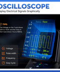 Oscilloscope display on V500 Pro All In One Automotive Electrical Tool with voltage, pulse width, frequency, and duty cycle indicators.