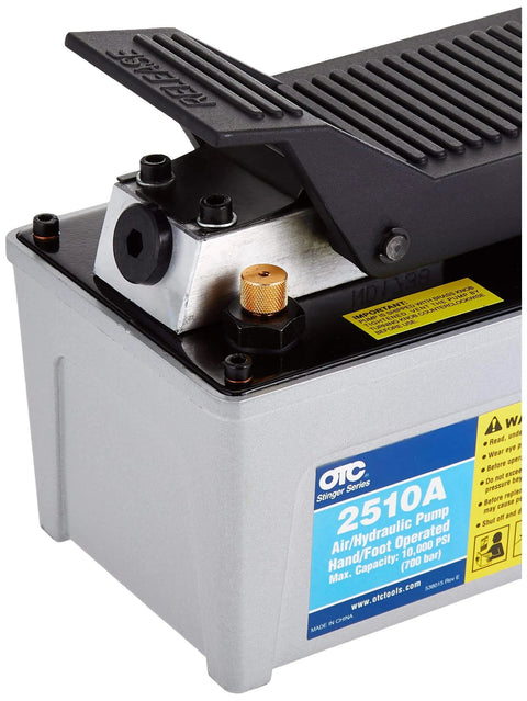 OTC 2510A Stinger 10,000 PSI Foot Operated Air/Hydraulic Pump for Rams, Presses, & Hydraulic Pullers, CHROME front view