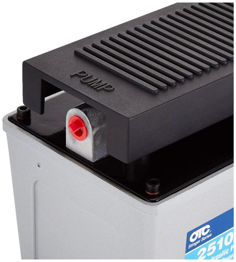 Close-up of OTC 2510A Stinger 10,000 PSI Foot Operated Air/Hydraulic Pump for Rams, Presses, & Hydraulic Pullers, CHROME
