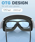 OTG Kids Ski Goggles For Boys And Girls Anti Fog Snowboard Goggles Youth showing OTG fit over glasses, 5.2" width, 1.7" height