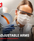 Safety Glasses Over Eyeglasses with Integrated Side Shields UV400 ANSI Z87 worn by a dentist with adjustable rubber arms