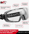 OTG Safety Goggles Over Glasses ANSI Z87.1 Plus Anti Fog UV380 Lenses Grey side view with label details