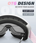 Close-up of OTG Ski Goggles With Anti Fog Lenses And UV Protection Dual Venting Red White showing glasses compatibility