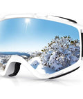 OTG Ski Goggles With Double Lens Anti Fog Ventilation And UV Protection For All showing snowy mountain reflection