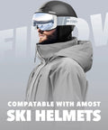 Side view of a person wearing Ski Goggles OTG For Men And Women Interchangeable Magnetic Lenses UV Protection with ski helmet.
