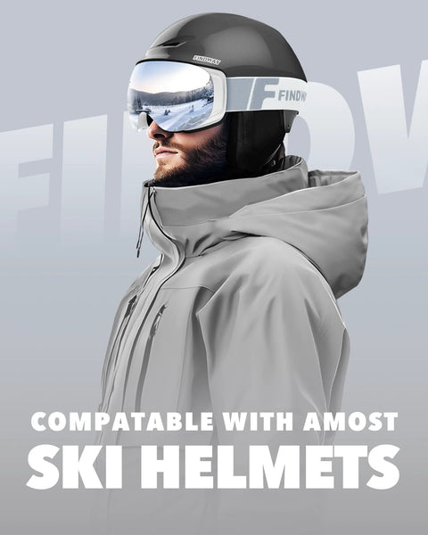 Side view of a person wearing Ski Goggles OTG For Men And Women Interchangeable Magnetic Lenses UV Protection with ski helmet.