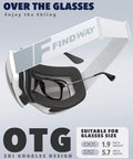 Ski Goggles OTG For Men And Women Interchangeable Magnetic Lenses UV Protection, close-up side view with glasses inside.