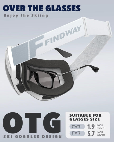 Ski Goggles OTG For Men And Women Interchangeable Magnetic Lenses UV Protection, close-up side view with glasses inside.