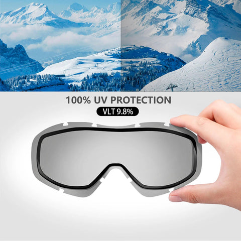 OTG Ski Goggles Over Glasses For Men Women Youth Anti Fog UV Protection Lens showcased against snowy mountains