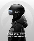 Side view of person wearing OTG Ski Goggles Over Glasses For Men Women Youth Anti Fog UV Protection Lens with ski helmet.