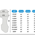 Size chart for Universal Outboard Boat Motor Cover Water Resistant Full Engine Cover With Zipper For Snug Fit 71 By 76 By 64 Inch.