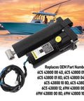 Side view of Qqmora power trim tilt assembly for outboard motor, black aluminum housing with wiring harness