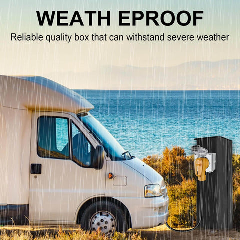 RV connected to Beefy 50 Amp NEMA 6-50R Outdoor Weatherproof Outlet Box With Waterproof Glands And Rugged 250V Welder Receptacle