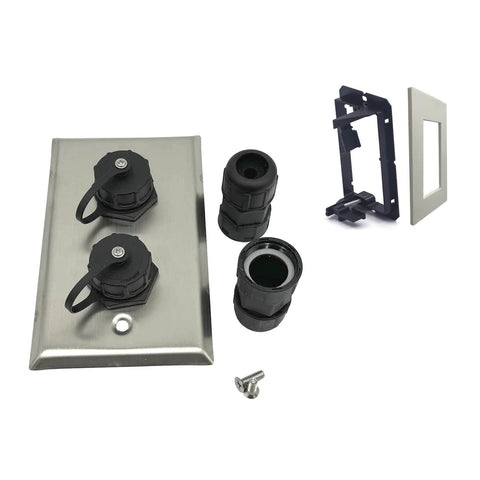 Built Tough Outdoor Ethernet Wall Plate With Dual Waterproof RJ45 CAT6 Jacks For Patios And Workshops, stainless steel components