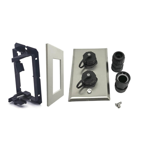 Built Tough Outdoor Ethernet Wall Plate With Dual Waterproof RJ45 CAT6 Jacks For Patios And Workshops, stainless steel components