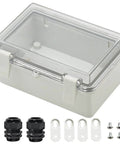 Outdoor ABS Plastic Electrical Junction Box IP65 Weatherproof Enclosure with Clear Hinged Cover and 2 Cable Glands