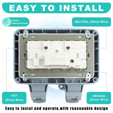Outdoor Electrical Outlet With Switch And LED Indicator 15A 110-250V IP66 Waterproof Weatherproof Power Socket Box interior view