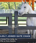 ✝️ 2 Pack Outdoor Fence Gate Chains, 5/32 x 36 Inch Mental Chain Fence Lock with Spring Hooks Easy to Open and Close, securing a horse gate