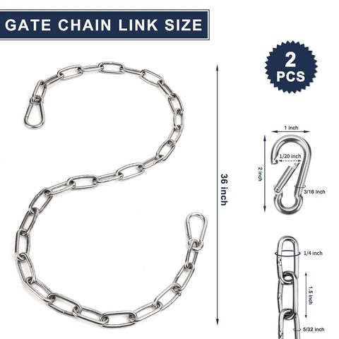 ✝️ 2 Pack Outdoor Fence Gate Chains, 5/32 x 36 Inch Mental Chain Fence Lock with Spring Hooks Easy to Open and Close