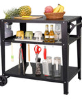 Heavy Duty Outdoor Grill Cart With Wheels And 3 Tier Prep Table For Pizza Oven And Griddle On The Patio With Tool Hooks 42 Inch Main Workspace Heat Resistant Up To 500 Degrees Rustproof Carbon Iron Construction Leetolla