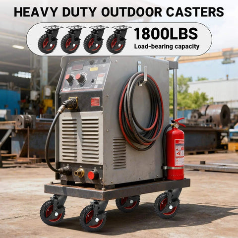 6 Inch Outdoor Heavy Duty Caster Wheels Set of 4 with Brakes, supporting a heavy machine, industrial setting