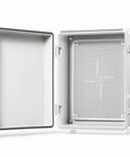 Open Outdoor IP67 Waterproof Electrical Box Junction Enclosure Made From Durable ABS Plastic, grey interior, suitable for WiFi lighting systems.