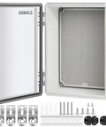 Beefy Outdoor IP67 Waterproof Junction Box Enclosure With Hinged Cover ABS Plastic Stainless Steel Buckle Mounting Plate Cable Gland