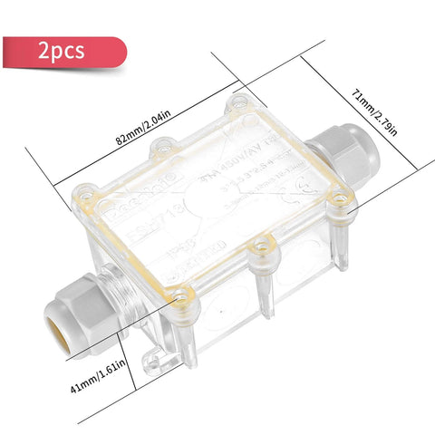 Outdoor Waterproof Junction Box 2 Pack Two Way Electrical Enclosure Transparent External Underground Cable Connector Box size diagram