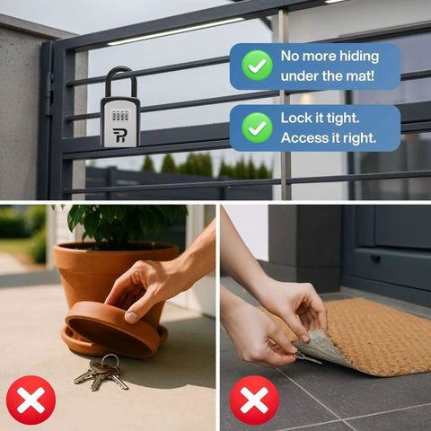 Key Lock Box For Outdoor Use With Four Digit Combination Realtor Lockbox for Keys on gate, avoiding hiding under mats or pots