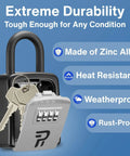 Image of a Key Lock Box For Outdoor Use With Four Digit Combination Realtor Lockbox displaying keys, zinc alloy material, and durability features.
