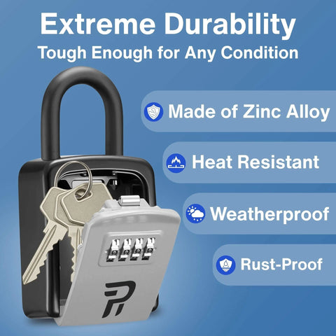 Image of a Key Lock Box For Outdoor Use With Four Digit Combination Realtor Lockbox displaying keys, zinc alloy material, and durability features.