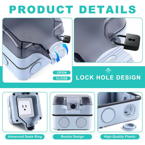 Weatherproof Outdoor Electrical Outlet Box 15A 125V With Cover NPT Half Inch Cable Glands for garden patio yard