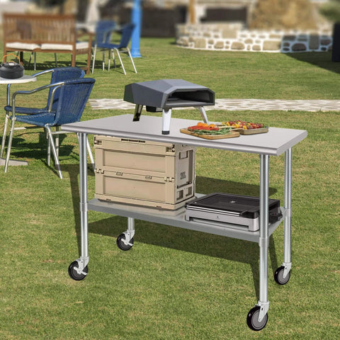 5 Inch Expandable Workbench Caster Wheels Set of 4 with 2 Side Brake Casters on a portable outdoor table.