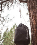Heavy Duty Indoor Outdoor Pulley Hoist With Chromed Pulleys Polypropylene Rope 440 Lb Capacity 65 Ft installed on tree lifting bag