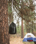 Heavy Duty Indoor Outdoor Pulley Hoist With Chromed Pulleys Polypropylene Rope 440 Lb Capacity 65 Ft hanging from tree