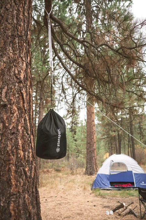 Heavy Duty Indoor Outdoor Pulley Hoist With Chromed Pulleys Polypropylene Rope 440 Lb Capacity 65 Ft hanging from tree
