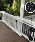V Groove Cast Iron Wheel 4 By 1.5 Inches With 600 Pound Load Capacity installed on sliding gate track, black wheel