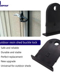 Outdoor Resin Shed Hasp Latch With Upgraded Black Solid Core Plastic Durable Plastic Hasp for Rubbermaid Sheds shown installed.