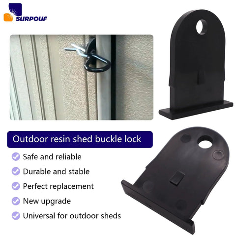 Outdoor Resin Shed Hasp Latch With Upgraded Black Solid Core Plastic Durable Plastic Hasp for Rubbermaid Sheds shown installed.