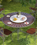 23.6 inch sintered stone lazy susan turntable in white on a round outdoor dining table with food and drinks.
