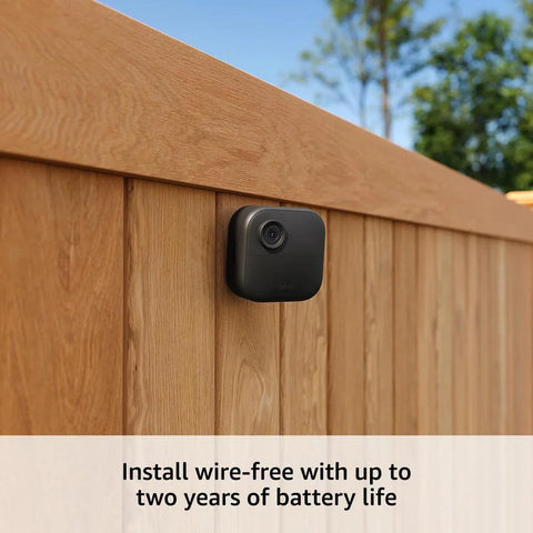 Wire-free two-camera outdoor security kit with Sync Module 2 delivers 1080p HD day and infrared night vision camera on fence
