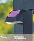 Outdoor solar light with UV and water resistance mounted on a post in a sunny environment