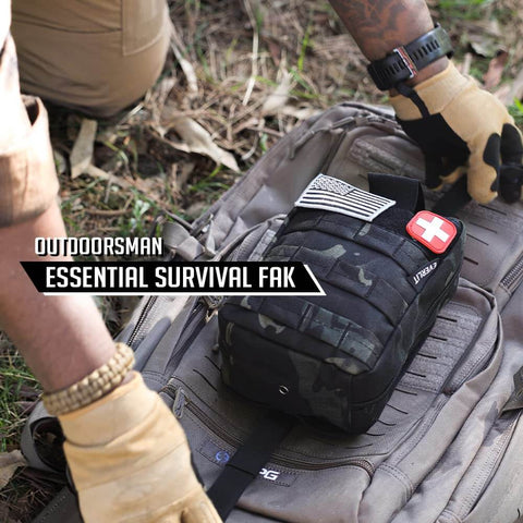 250 Piece Go To Survival IFAK First Aid Kit With Molle Pouch For Camping Hiking Boating And Emergency Preparedness EMT Ready Trauma Bag With Outdoor Gear For Home Car Travel Earthquake And Adventures on a backpack outdoors