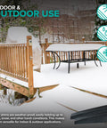 Outdoor deck with snow-covered furniture and stack of Heavy Duty Composite Shims 12 Pack For Home Improvement And Leveling Never Rot Indoors Or Outdoors.