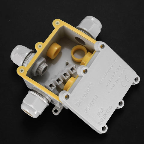 Outdoor Waterproof Junction Box 3 Way Electrical Box Clear External Underground Cable Connector For 5 To 9mm 9 To 12mm 12 To 15mm Wire Glands Includes Accessories Weatherproof UV Resistant Dustproof Crack Resistant Durable Built To Handle Outdoors showing interior components and cable entry points