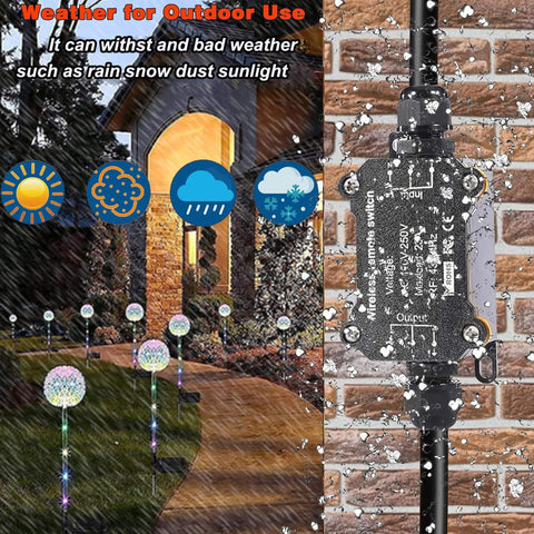 Remote Control Power Switch For Outdoor Use Waterproof Wireless Light Switch With 165 Feet Range Plug And Play Supports 110V 120V 250V 20A RF Module Relay Weatherproof Smart Socket For Patio Garden Garage Electrical Equipment, shown installed with weatherproof design