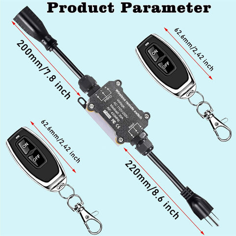 Remote Control Power Switch For Outdoor Use Waterproof Wireless Light Switch With 165 Feet Range Plug And Play Supports 110V 120V 250V 20A RF Module Relay Weatherproof Smart Socket For Patio Garden Garage Electrical Equipment